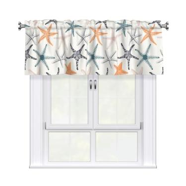 Imagem de JIEKENMO Cortina blackout náutica praia estrela do mar litoral praia sanefa para janela de cozinha, sala de estar, banheiro privacidade adicional bolso para varão decoração de casa Winow Valance, 137