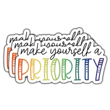 Imagem de (3 peças) Adesivo Make Yourself a Priority Inspirational Self Love Adesivos de Vinil Impermeável Lembrete de Saúde Mental Decalque de Presente para Livros Laptops Telefone Garrafas de Água Copo Kindle