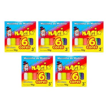 Imagem de Kit 5 Massinha De Modelar 6 Cores Magix 90g Multicolor