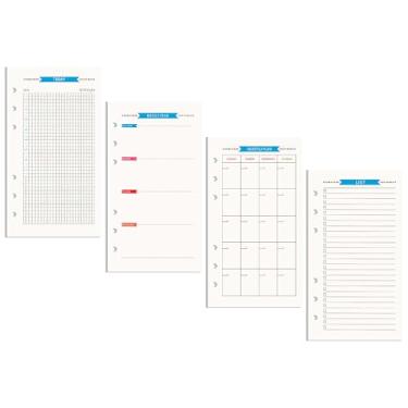 Imagem de AxeWoodz Refil de papel A6, pacote com 4, sem data, diário, semanal, mensal e lista de tarefas, papel de enchimento de folhas soltas com 6 furos para fichário