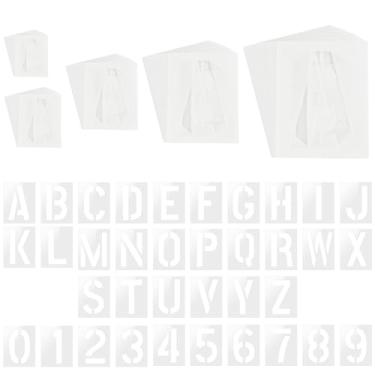 Imagem de Milkary 180 peças de estênceis de letras e números, 5 tamanhos reutilizáveis de modelos de números de estêncil do alfabeto, estênceis de plástico para pintura em paredes de madeira, placas de tecido