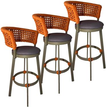 Imagem de 3 Banqueta Corda Náutica em Alumínio Balcão Jardim, Edícula Balcão, Edícula, Cozinha Trama