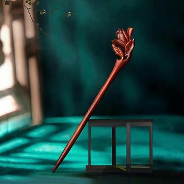 Imagem de Palitos de cabelo de madeira presilhas de cabelo de sândalo vermelho clipes de coelho estilo vintage acessórios para mulheres coque