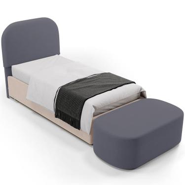 Imagem de Cabeceira Cama Box 100cm Lanna com Puff Recamier Doha W01 Suede Cinza - Lyam Decor