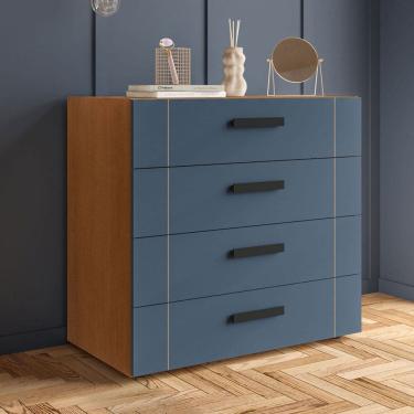 Imagem de Cômoda Lisboa 4 Gavetas Freijó/Azul - Politorno