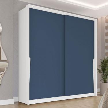 Imagem de Guarda-Roupa Casal Porto 2 Portas 2 Gavetas Branco/Azul - Politorno