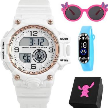 Imagem de Relogio Digital Infantil Led Rosa + Colar Caixa protecao uv pulseira a