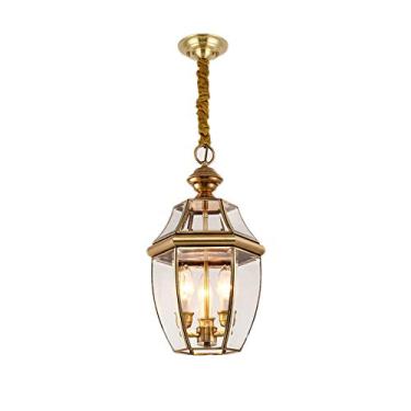 Imagem de Lustre E27 Todo em Cobre Luminária Pendente de Teto Cozinha Varanda Corredor Varanda Luxuosa Lâmpada Quarto Corredor Entrada Abajur de Vidro Dourado Dispositivo de Iluminação Lustre/E