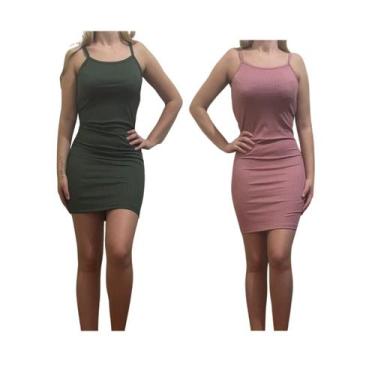 Imagem de Kit c/2 Vestidos Alcinha Canelado - Empório J, Militar, Rose, Único