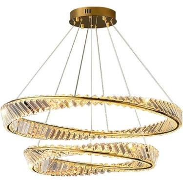 Imagem de Lustre moderno de cristal, luminárias de teto LED com 3 cores, lustre de teto alto para sala de estar, sala de jantar, escada, decoração de casa, lâmpada 40+60 cm