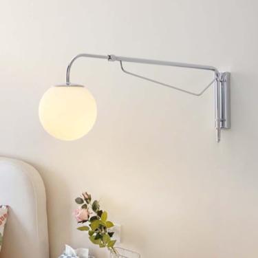 Imagem de Luminária de parede com braço giratório, luminária de parede ajustável retrô de braço longo, E27 interna com abajur de acrílico globo, lâmpada industrial vintage, luminária de parede para le