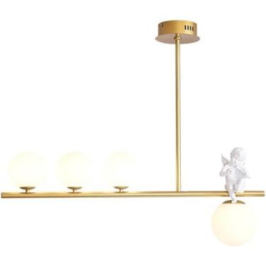 Imagem de Lustre de vidro linear moderno dourado, lustre fosco, bola branca, vidro leitoso, pendente, luz de teto, anjo, fazenda, luz para cozinha, ilha, sala de jantar, sala de estar, dourado, 4 luze