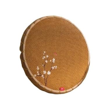 Imagem de pufe Almofada de chão com decoração padrão flor ameixa redonda tatami meditação feita à mão para sala ioga(55cm)