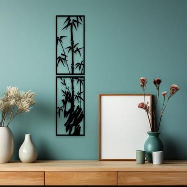 Imagem de ShxTrade Decoração de Parede de Metal Emoldurada Em Estilo Chinês, Decoração de Jardim Ao Ar Livre com Orquídea Ameixa, Bambu, Crisântemo, Decoração Da Região Asiática, Decoração d (17,3 C" X 8,6 L")