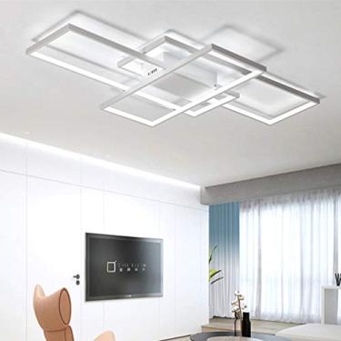 Imagem de Luminária de teto embutida para sala de estar, sala de jantar, quarto, luminária regulável com controle remoto, luminária LED, design quadrado chique, lustre de 3 anéis para sala de estar, c