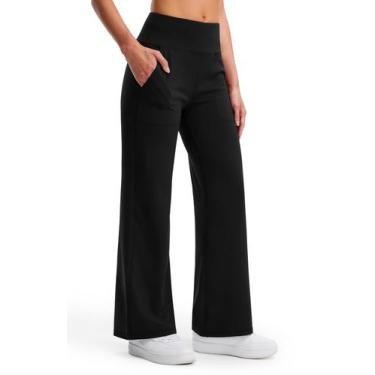 Imagem de Calças de ioga Libin femininas, perna larga, 31 cm de altura, pretas, 