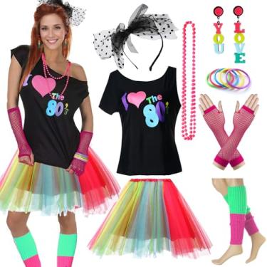 Imagem de CSG Acessórios de fantasia Pop Diva dos anos 80 para mulheres, roupa de festa de Madonna, Cor anos 80, One Size