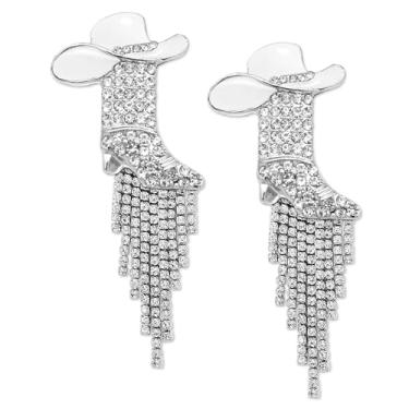 Imagem de Aswitnove Brincos femininos com strass estilo caubói estilo caubói chique, boho, esmaltado, chapéu de caubói, brinco, rodeio, country, concerto, joias, presente, Zinco, Strass