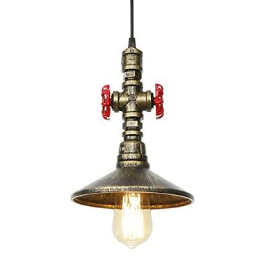 Imagem de YQSLQZZ Lustre industrial, lâmpada pendente de tubo de água vintage steampunk com válvula lustres decorativos, para sala de jantar, bar, cozinha, ilha, iluminação decorativa