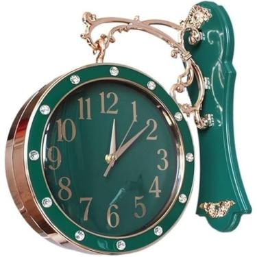 Imagem de WYUYIWH Relógio de parede arte moderna relógio de parede dupla face moderno luxo relógio de parede dupla face relógios dourados silenciosos decoração de casa decoração de sala de estar de luxo