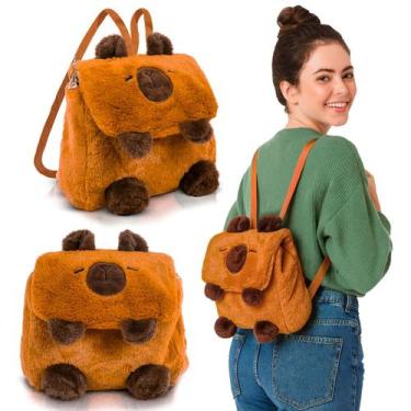 Imagem de Mochila Pelúcia Capivara De Costas Fofa Infantil Bolsa 2 Em 1 Escolar 