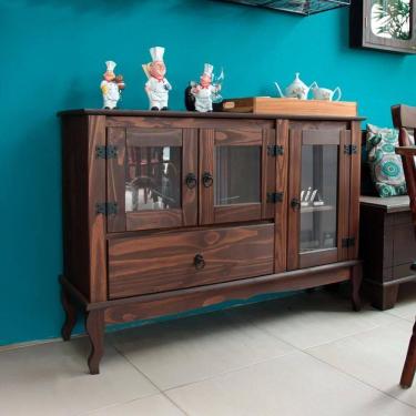 Imagem de Balcão Para Cozinha 3 Portas Em Vidro Madeira Maciça Imbuia Repleta