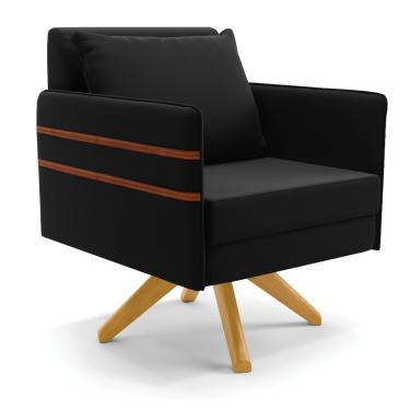 Imagem de Poltrona Giratória Mari Suede Preto com Tira Corano Nozes Base de Madeira MA30 - D'Rossi