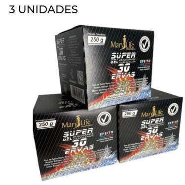 Imagem de Kit Super Gel 30 Ervas Massageador Efeito Gelo Quente Mary Life 3 Pote