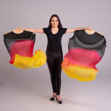 Imagem de Par Fan Véu Leque Degrade Cores Fogo Dança do Ventre - VFAN-6 - Atelie