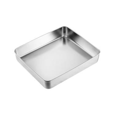 Imagem de MotiveTech Forma para Lasanha de aço Inoxidável com Fundo Plano, Resistente E Resistente, Retangular para Assar, Torradeira, Forno, Pão E Caçarola, 33x29x6cm, Tamanho real