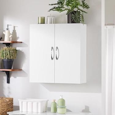 Imagem de SoBuy Armário de parede de banheiro estreito sobre o vaso sanitário, armário de remédios montado na parede com prateleira ajustável, armário de armazenamento flutuante para lavanderia e cozinha