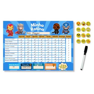 Imagem de Quadro de Incentivo Infantil Magnético Tema Heróis – Rotina Educativa Opfy A4