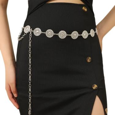 Imagem de Caviotess Cinto de metal multicamadas para mulheres, corrente de barriga ajustável, joia corporal, cinto de cintura para vestidos e calças, Prata estilo 2 (110 cm), tamanho �nico