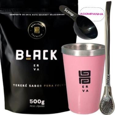 Imagem de Kit Tereré Black Erva Mate 500g+ Copo Alumínio Térmico ROSA + Bomba Tr