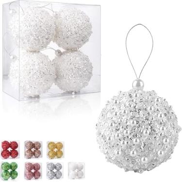 Imagem de Bolas de Natal, 4 peças de bolas de árvore de Natal de 8 cm, ornamentos de bola de Natal para festa de casamento, feriado (branco, 8 cm)