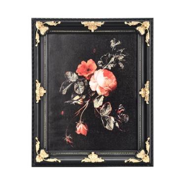 Imagem de HAOYUANFRAME Moldura ornamentada de 28 x 35 cm – madeira preta com flor dourada em relevo, molduras góticas antigas com vidro verdadeiro, mesa ou parede