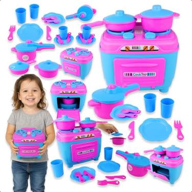 Imagem de Kit Cozinha Infantil CookTop Rosa E Azul Com 12 Peças Educativas – Fogão, Panelas, Frigideira, Pratos, Copos E Talheres Que Estimulam Coordenação, Imaginação E Brincadeiras De Culinária Para Crianças