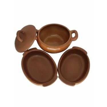 Imagem de Kit 3 Panelas de Barro Com Travessa Cerramica Feito a Mão Artesanal