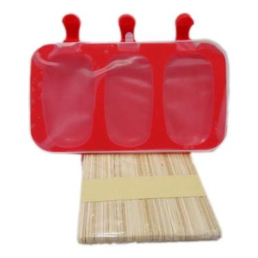 Imagem de 2X Forma Sorvete Picole Silicone 3 Cavidades E 50 Palito Keh