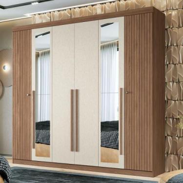 Imagem de Guarda-Roupa Casal Loanda 6 Portas 4 Gavetas Ripado Jatoba/Areia com E