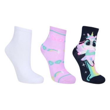 Imagem de Meia Infantil Puket Soquete Menina, Branco, 28/33