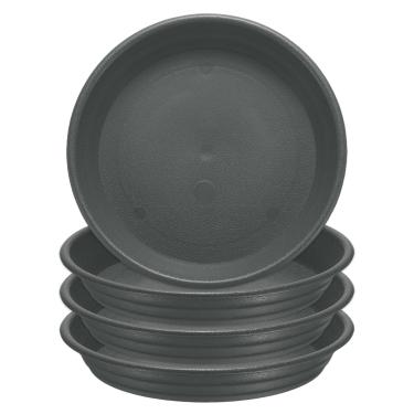 Imagem de 4 peças de pires de plantas de plástico 13,2 cm bandejas de gotejamento redondas pires de vaso de flores base de flores bandeja de drenagem inferior para plantadores internos e externos, cinza-preto