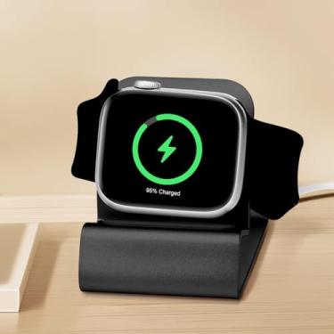 Imagem de Suporte de carregamento de relógio para mesa de cabeceira – estação de base compacta compatível com Apple Watch séries 1 e 2 e 3 a 38 mm e 42 mm/séries 4 a 40 mm e 44 mm (preto)
