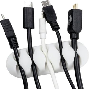 Imagem de Pacote com 6 organizadores de cabos de mesa adesivos versáteis para carregador, carregador, prendedor de fio de mesa USB