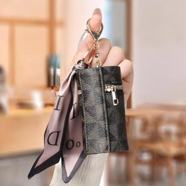 Imagem de Pequena bolsa de cosméticos para mulheres, bolsas de maquiagem minúsculas, acessórios de viagem, presentes, capa de fone de ouvido moderna com chaveiro, design de alça de lenço de seda, Lama