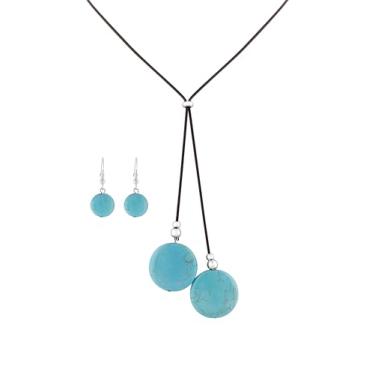 Imagem de MINACHI Boho Minimalista Criada Turquesa Colar com Pingente Redondo Plano Brincos de Coração Combinando, Joias Boêmia Presente para Mulheres