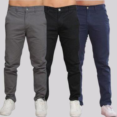 Imagem de Kit 3 Calça Sarja Masculina Calca Masculino C/lycra Elastano - NoBrand