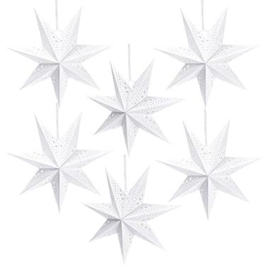 Imagem de Abajur de estrela de papel branco de Natal 3D, 6 peças, 45,7 cm, estrela branca de 7 pontas, abajur vazado para Natal, Ano Novo, festa de casamento, decorações para pendurar em casa