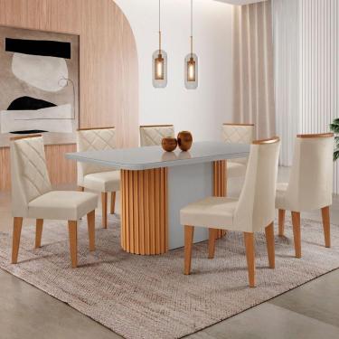 Imagem de Mesa De Jantar Aspen 180cm Tampo Mdf Vidro 6 Cad Isadora Veludo Creme/off/nat/serig. Off