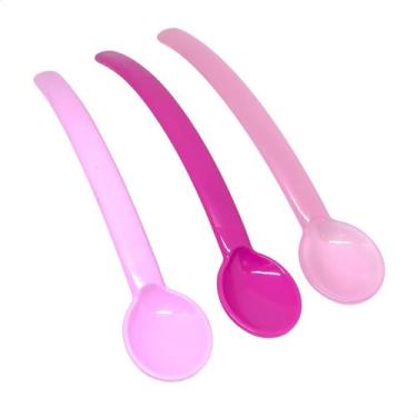 Imagem de Colher Para Bebê comCabo Alongado Kit com 3 Unidades Rosa Ninet